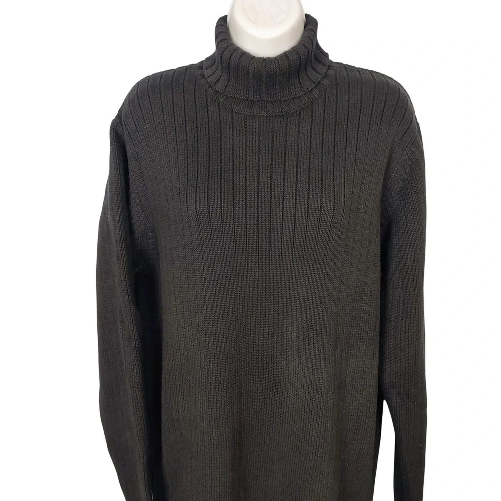 Old Navy Mens Black Ribbed Turtleneck Sweater‎ 100% Cotton Large preppy goth